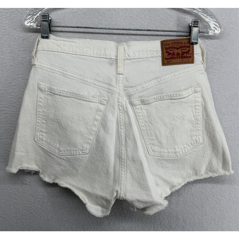 LEVIS Shorts Womens 28 501 Cut Off 3" Frayed Button Fly Denim Cotton White - Picture 3 of 14